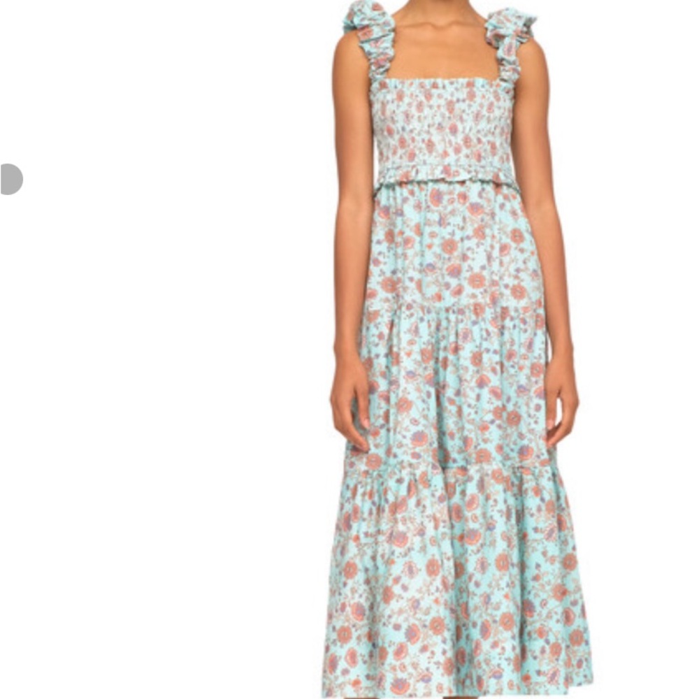 Sea Blue Brita Smocked Midi Dress